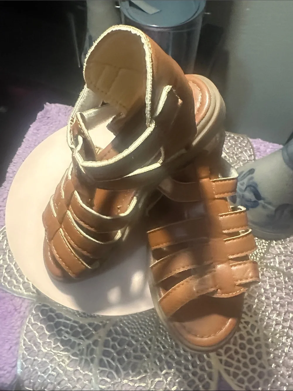 Kids Brown Leather Strap Sandals